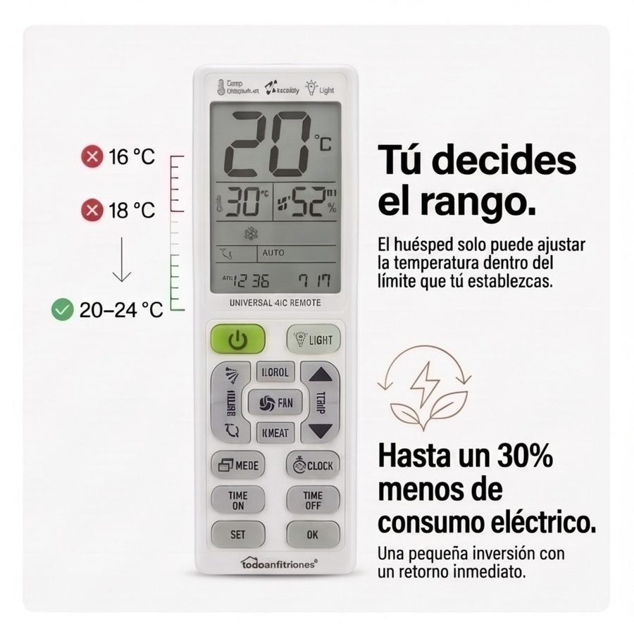 Universal A/C Remote Control | Save up to 30% on energy consumption with Max/Min Temperature limits | Hidden Combination