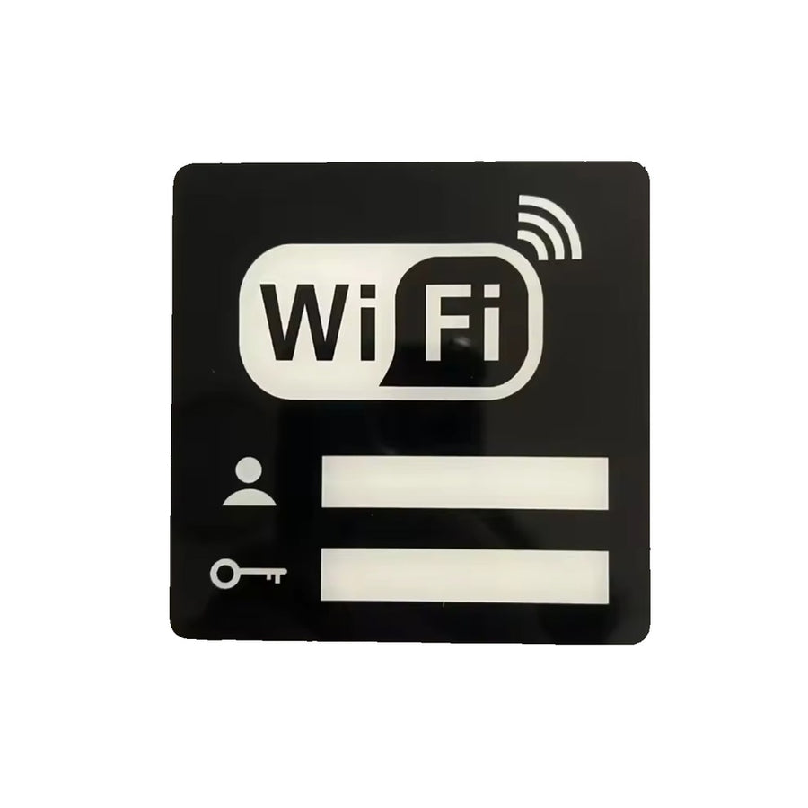 Cartel WiFi en metacrilato transparente 10x10cm con contraseña para apartamento turístico
