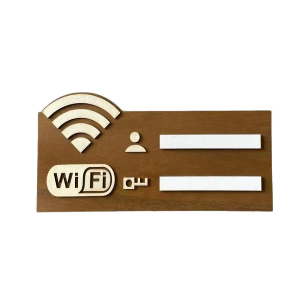 Cartel WiFi de madera rústica 22x10cm con contraseña para casa rural y apartamento turístico